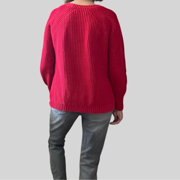 Oui Red Cotton Knit Pullover 6 - Picture 2 of 7